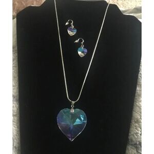 Gorgeous New Prism Swarovski Crystal Heart Necklace & Earring Set